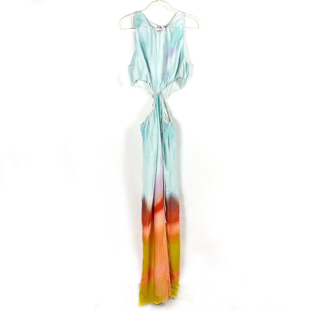 Jonathan Simkhai Alfie Dress Blue Tie Dye Side Cutout Maxi Sleeveless Sz L - Picture 6 of 16